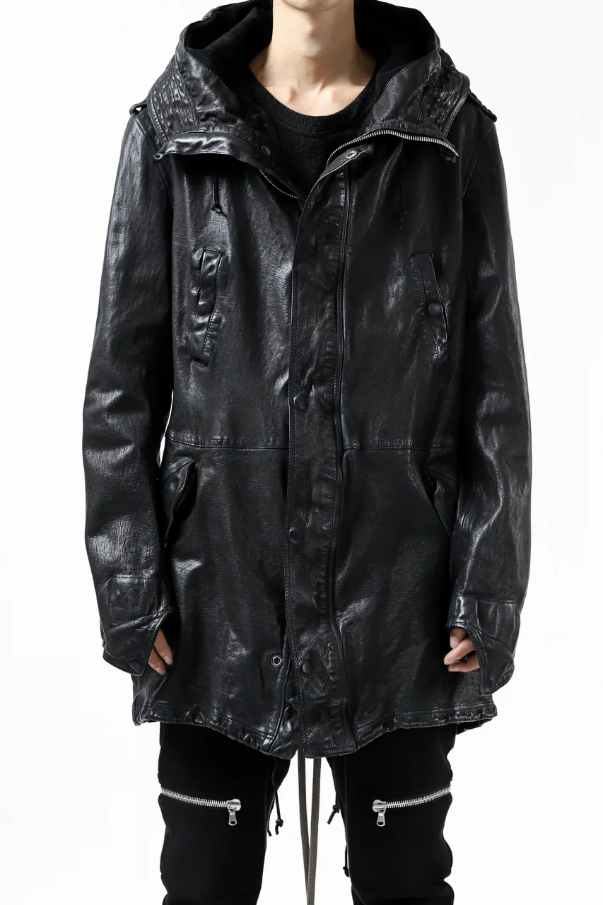 ISAMU KATAYAMA BACKLASH MODS COAT / GOAT LEATHER (GARMENT + SPRAY DYED BLACK) - Image 2