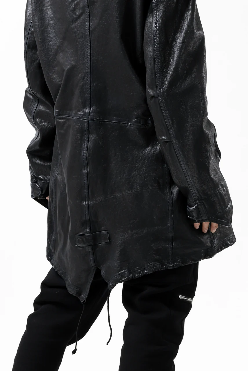 ISAMU KATAYAMA BACKLASH MODS COAT / GOAT LEATHER (GARMENT + SPRAY DYED BLACK) - Image 26