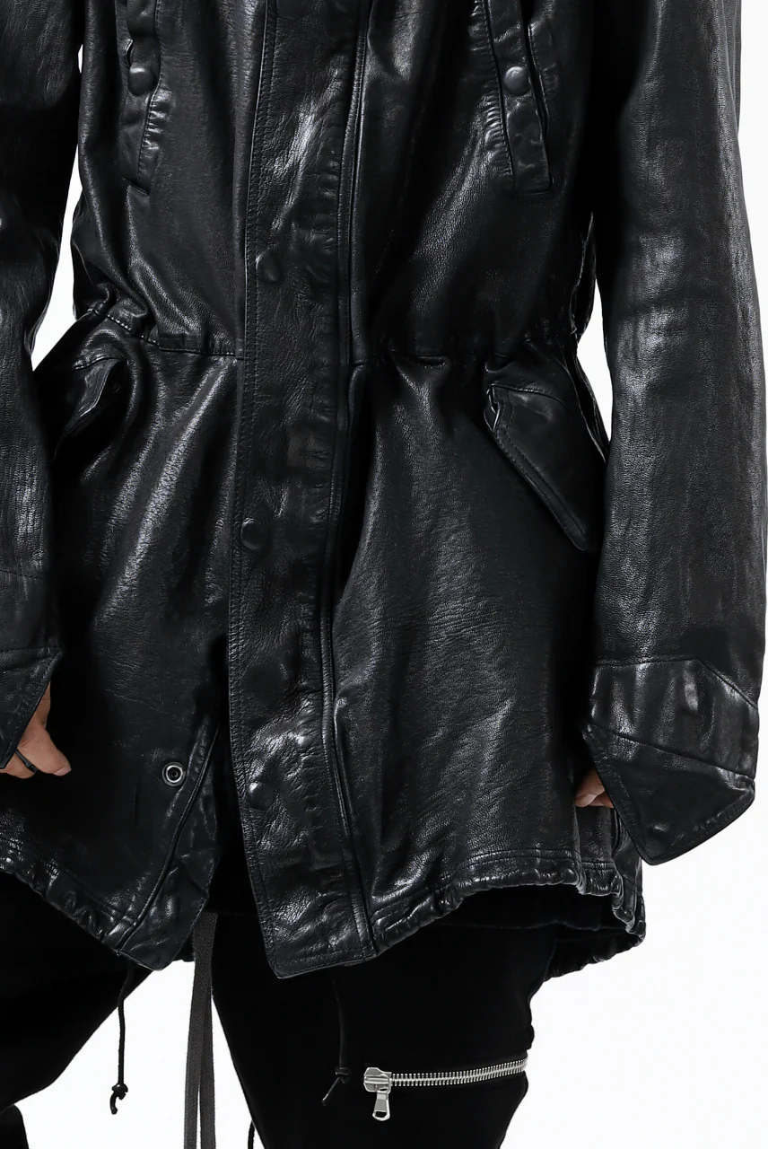 ISAMU KATAYAMA BACKLASH MODS COAT / GOAT LEATHER (GARMENT + SPRAY DYED BLACK) - Image 27