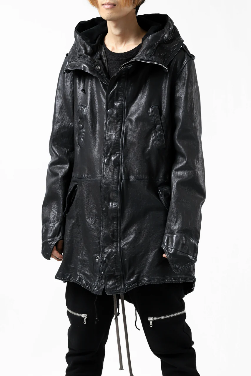 ISAMU KATAYAMA BACKLASH MODS COAT / GOAT LEATHER (GARMENT + SPRAY DYED BLACK) - Image 4