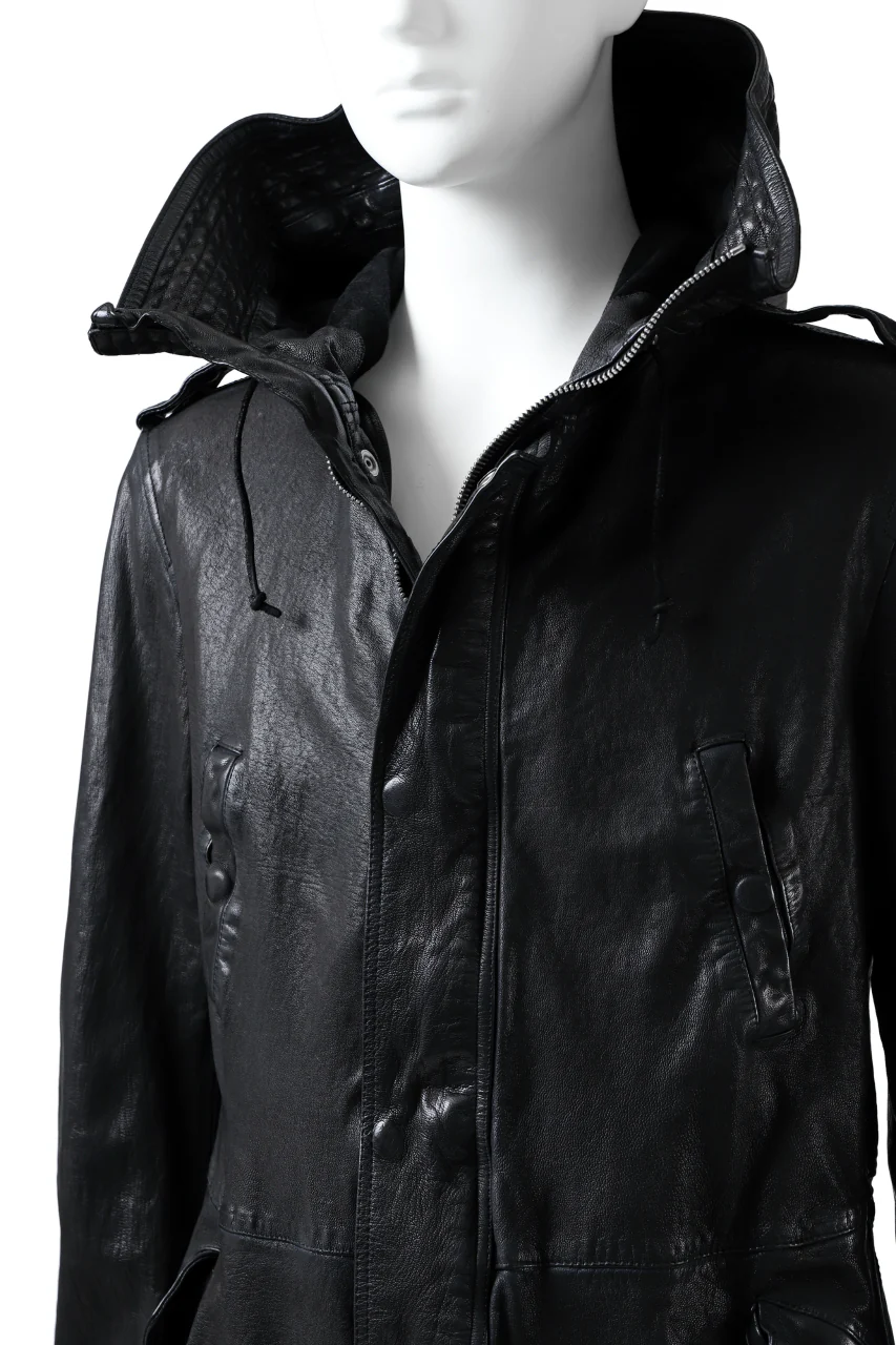 ISAMU KATAYAMA BACKLASH MODS COAT / GOAT LEATHER (GARMENT + SPRAY DYED BLACK) - Image 47