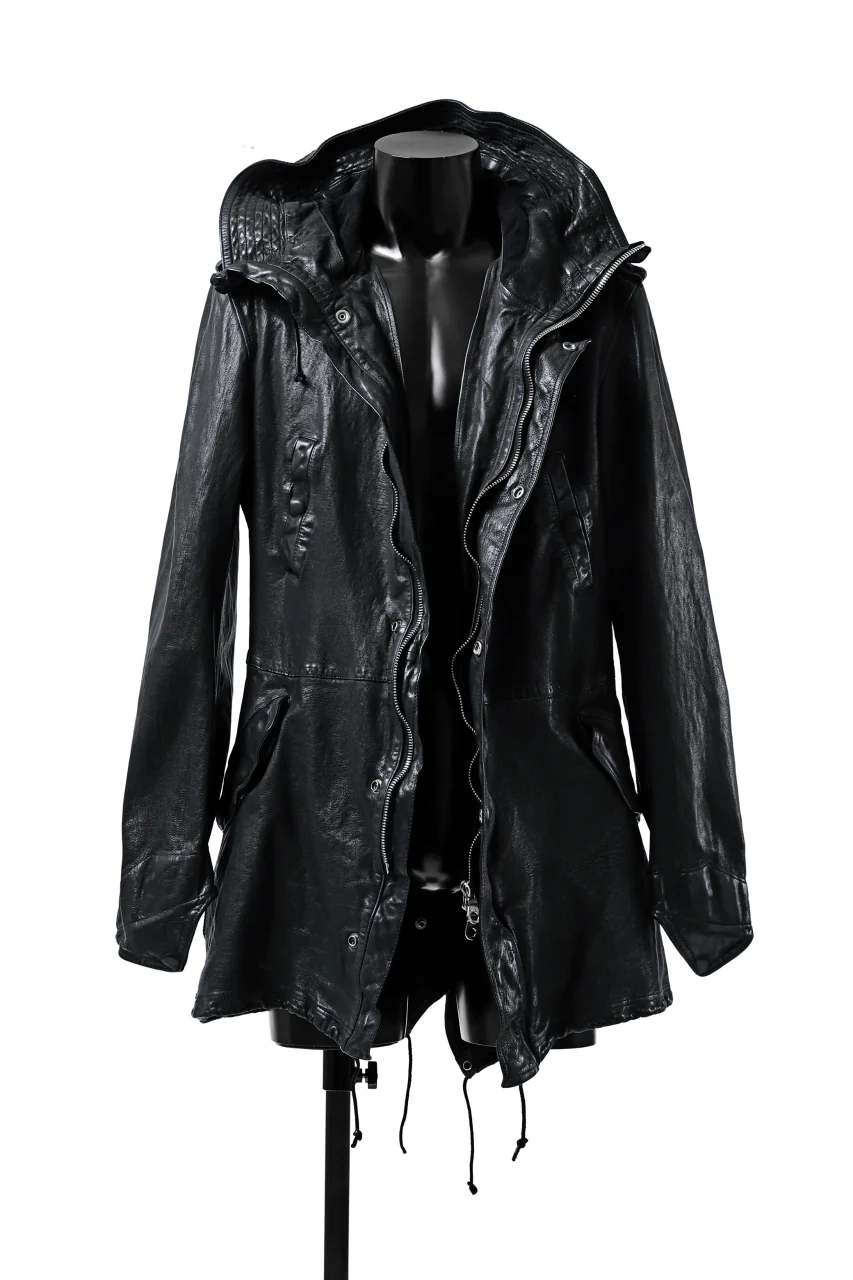 ISAMU KATAYAMA BACKLASH MODS COAT / GOAT LEATHER (GARMENT + SPRAY DYED BLACK) - Image 62
