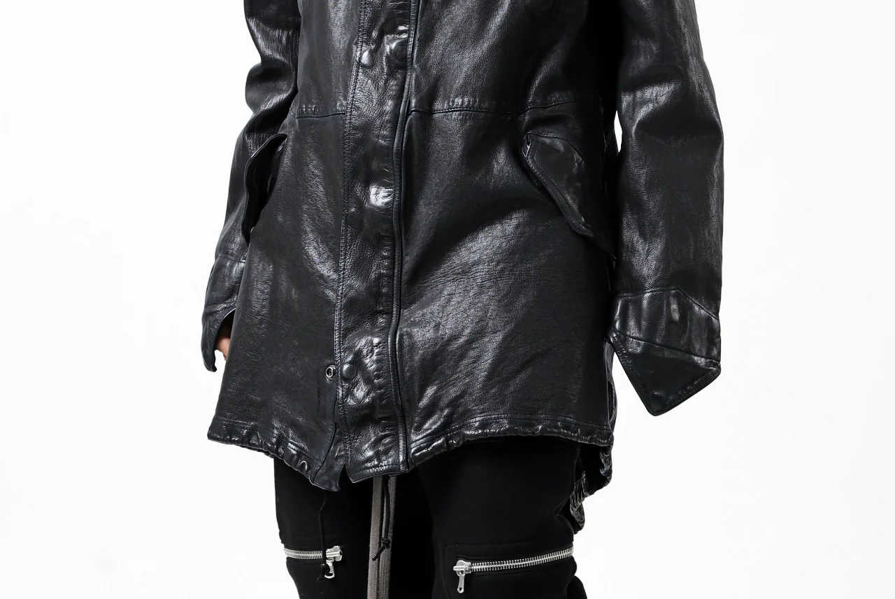 ISAMU KATAYAMA BACKLASH MODS COAT / GOAT LEATHER (GARMENT + SPRAY DYED BLACK) - Image 65