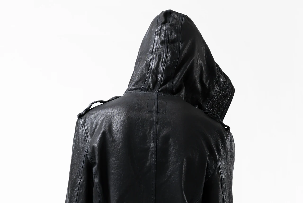 ISAMU KATAYAMA BACKLASH MODS COAT / GOAT LEATHER (GARMENT + SPRAY DYED BLACK) - Image 69