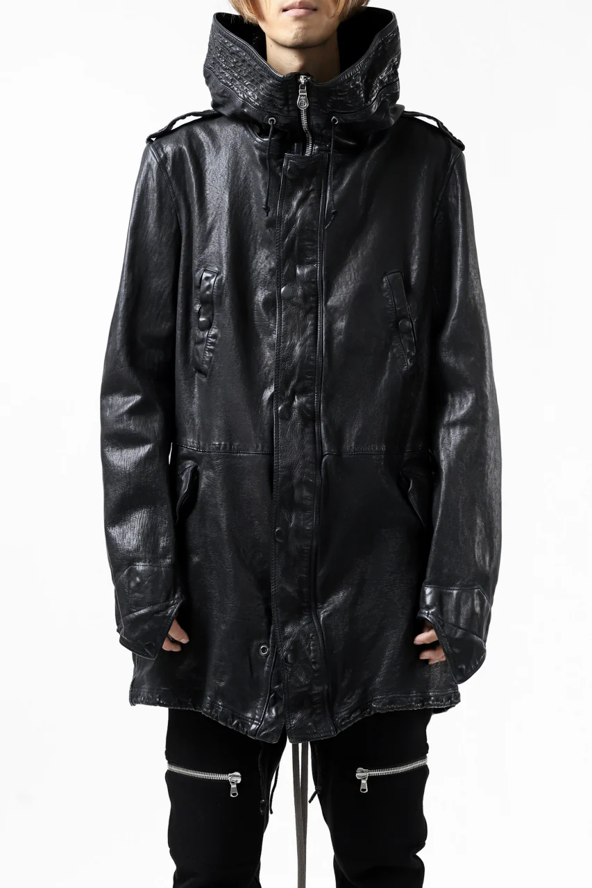 ISAMU KATAYAMA BACKLASH MODS COAT / GOAT LEATHER (GARMENT + SPRAY DYED BLACK) - Image 7