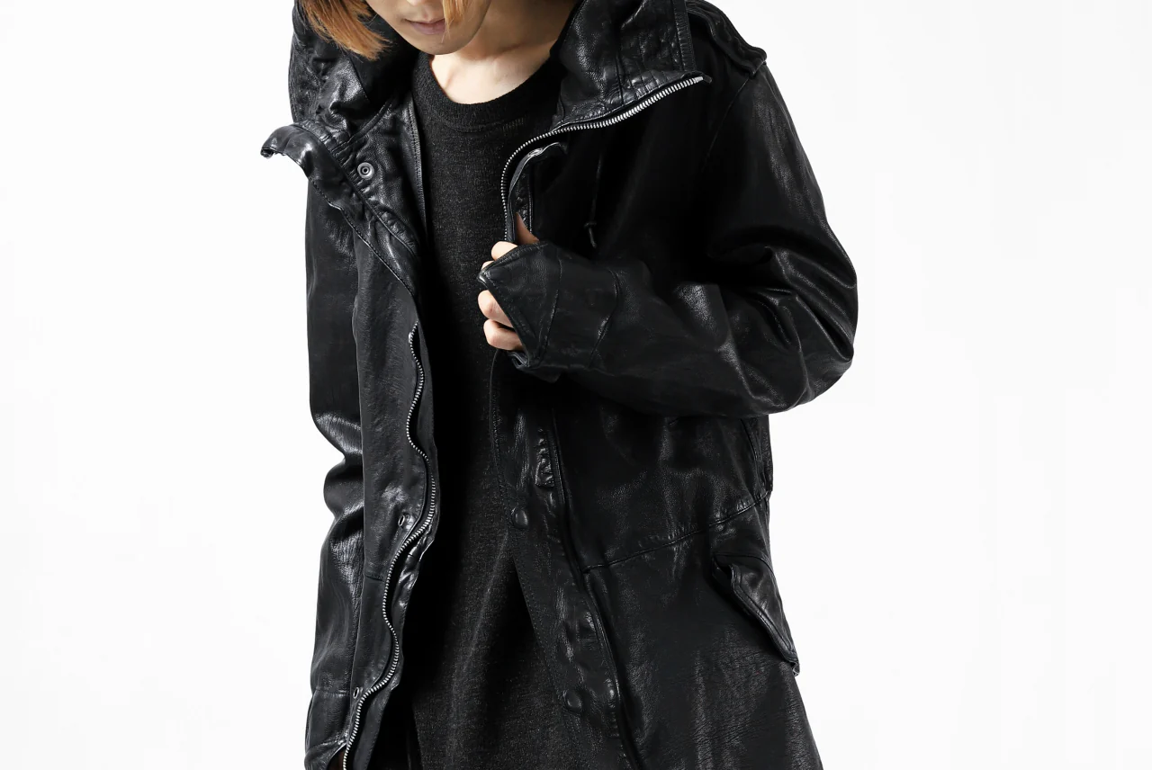 ISAMU KATAYAMA BACKLASH MODS COAT / GOAT LEATHER (GARMENT + SPRAY DYED BLACK) - Image 70