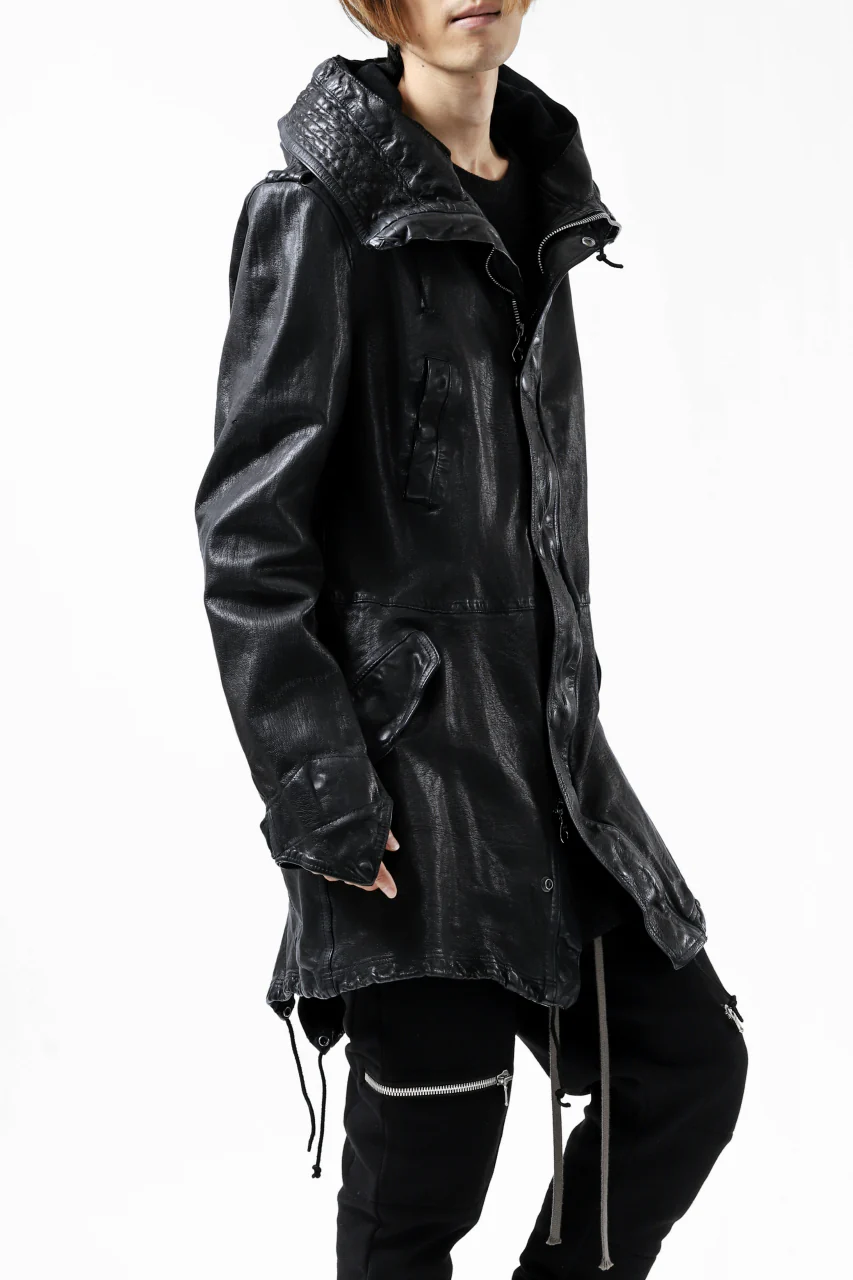 ISAMU KATAYAMA BACKLASH MODS COAT / GOAT LEATHER (GARMENT + SPRAY DYED BLACK) - Image 8