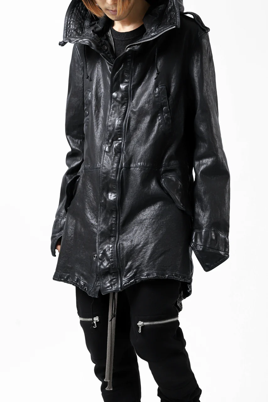 ISAMU KATAYAMA BACKLASH MODS COAT / GOAT LEATHER (GARMENT + SPRAY DYED BLACK) - Image 9