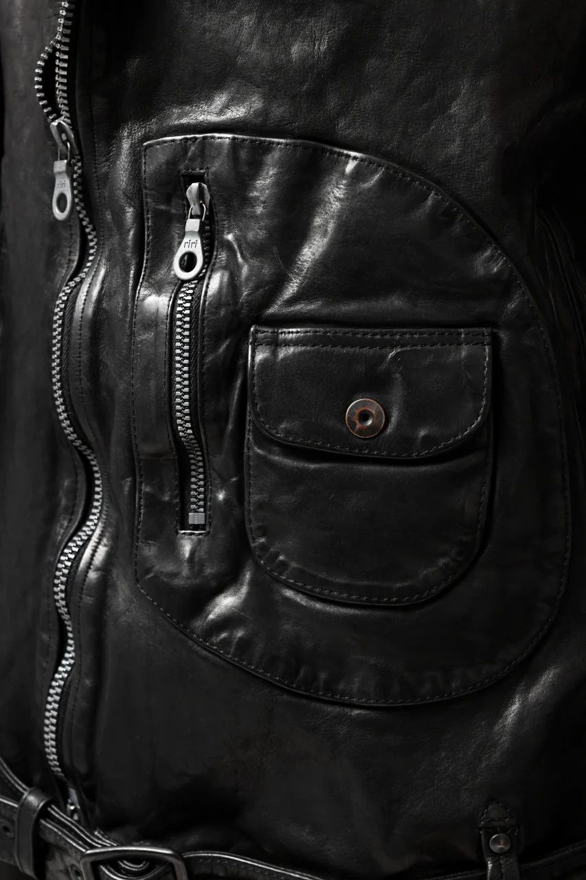 ISAMU KATAYAMA BACKLASH MOTO JACKET / ITALY-SHOULDER OBJECT DYED (BLACK) - Image 22