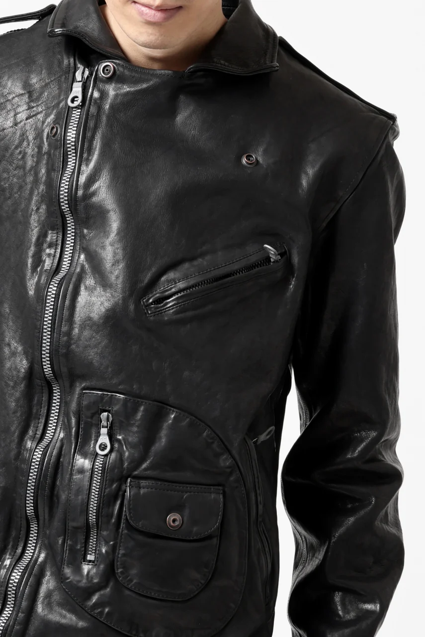 ISAMU KATAYAMA BACKLASH MOTO JACKET / ITALY-SHOULDER OBJECT DYED (BLACK) - Image 35