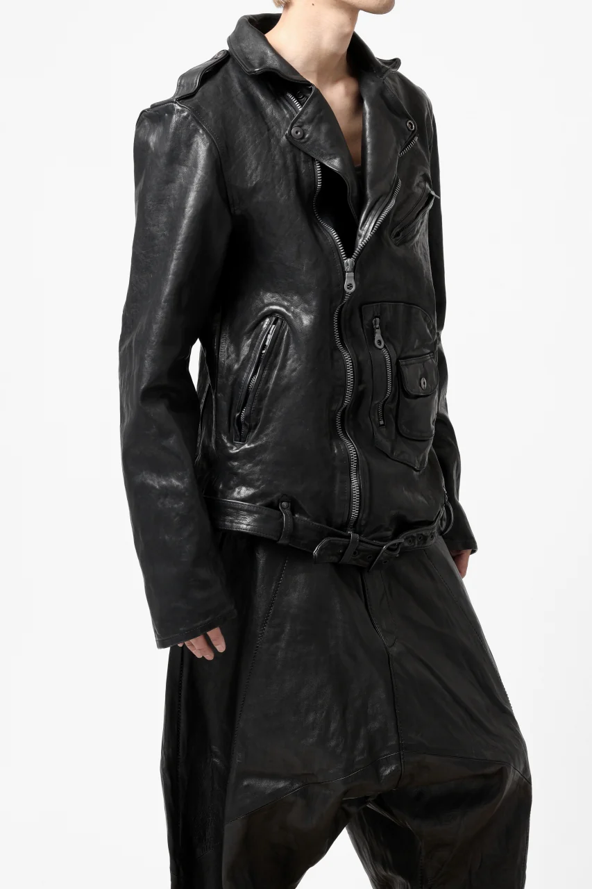 ISAMU KATAYAMA BACKLASH MOTO JACKET / ITALY-SHOULDER OBJECT DYED (BLACK) - Image 4