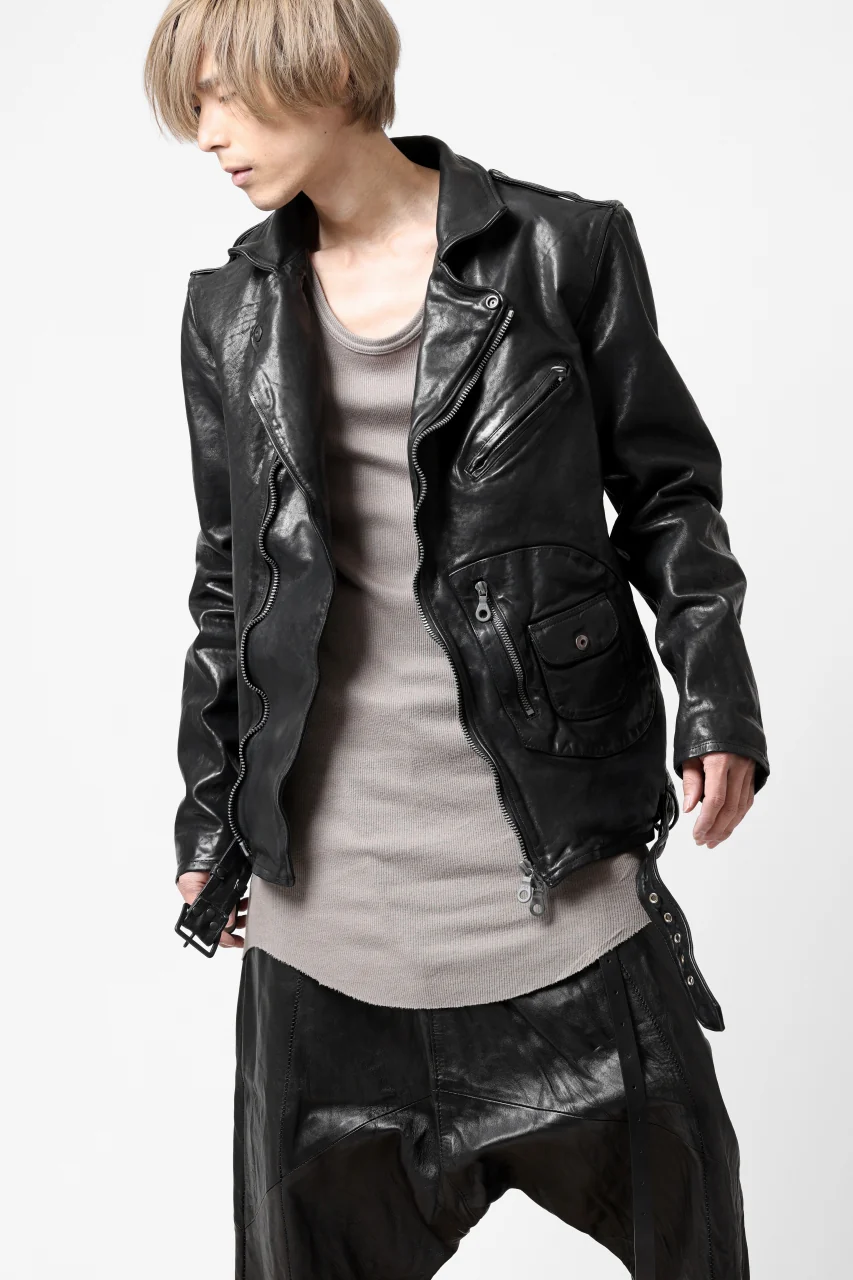 ISAMU KATAYAMA BACKLASH MOTO JACKET / ITALY-SHOULDER OBJECT DYED (BLACK) - Image 48