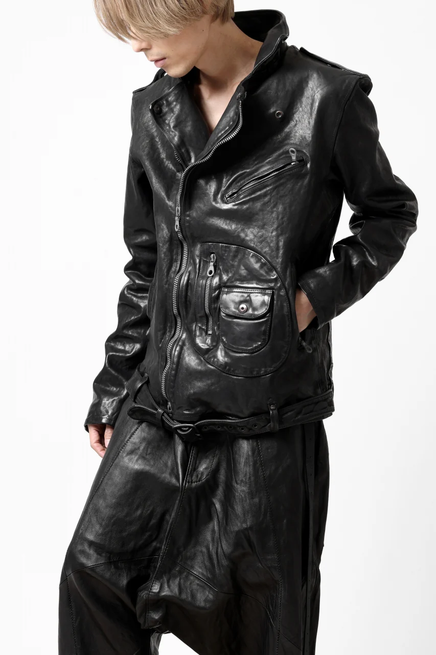 ISAMU KATAYAMA BACKLASH MOTO JACKET / ITALY-SHOULDER OBJECT DYED (BLACK) - Image 49