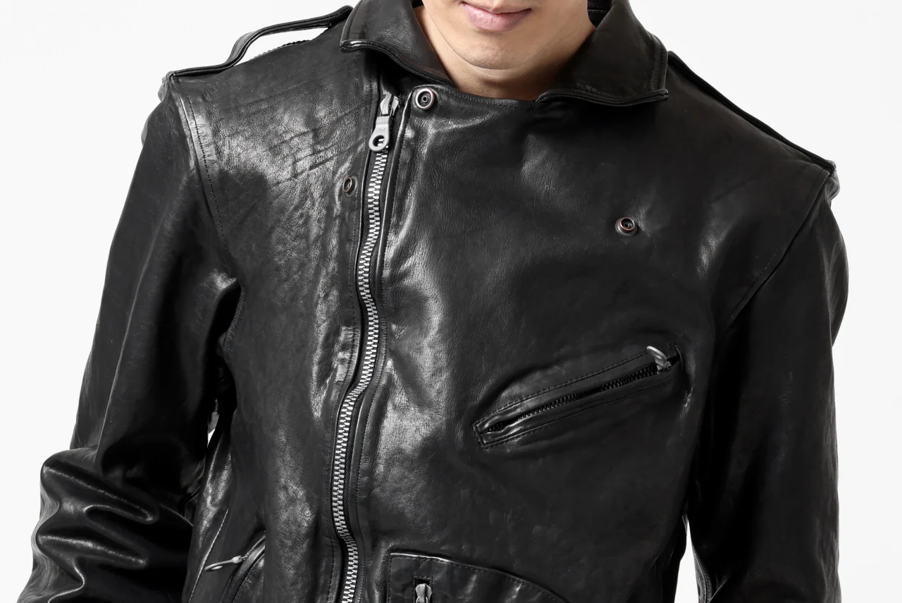 ISAMU KATAYAMA BACKLASH MOTO JACKET / ITALY-SHOULDER OBJECT DYED (BLACK) - Image 55