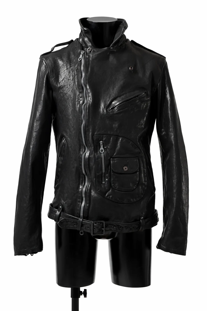 ISAMU KATAYAMA BACKLASH MOTO JACKET / ITALY-SHOULDER OBJECT DYED (BLACK) - Image 9