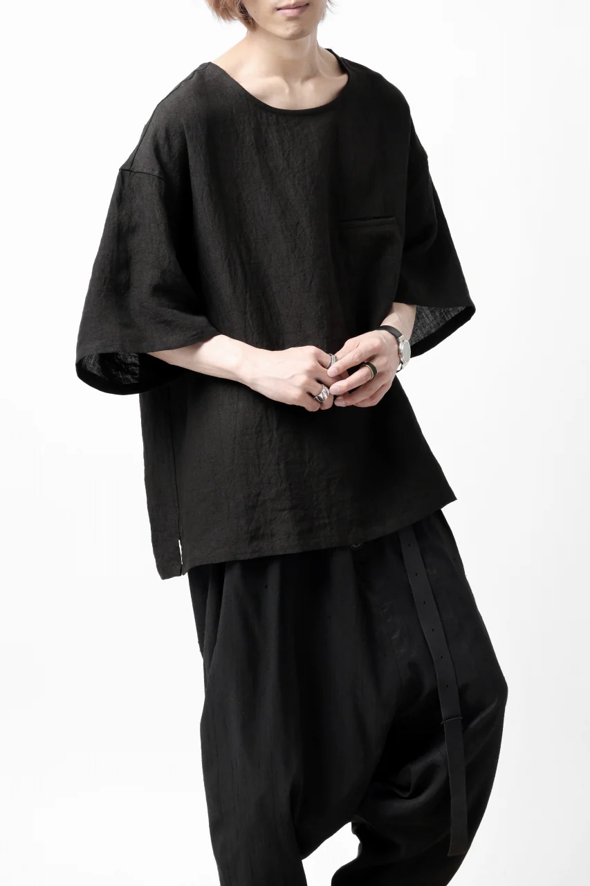 ISAMU KATAYAMA BACKLASH PULLOVER POCKET SHIRT / SOFT LINEN (BLACK) - Image 10