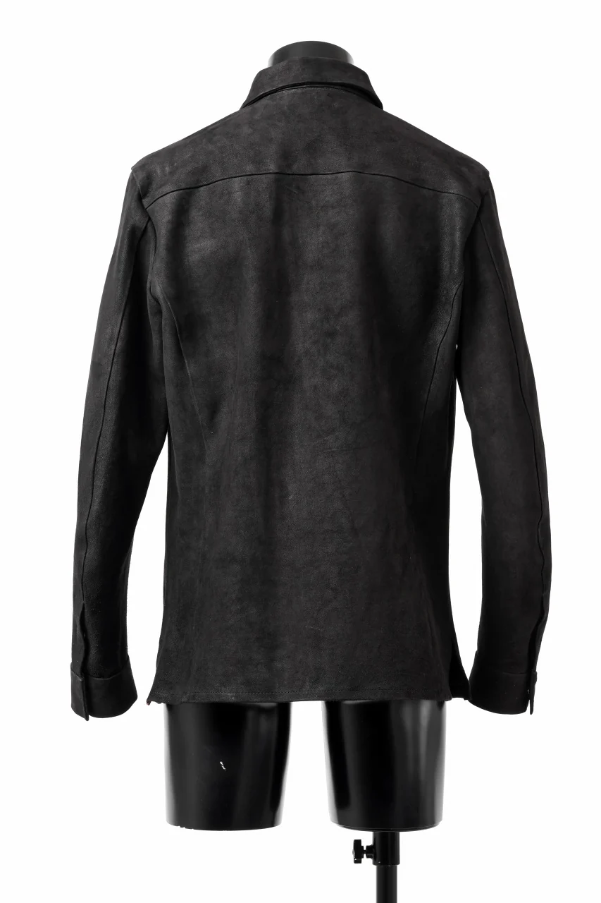 ISAMU KATAYAMA BACKLASH REVERSE LEATHER SHIRT / DOUBLE DYED - JP WET WHITE CALF (BLACK) - Image 3