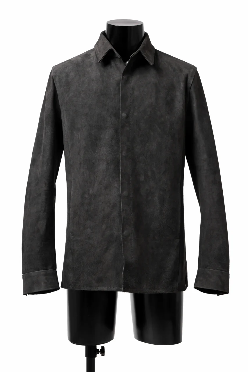 ISAMU KATAYAMA BACKLASH REVERSE LEATHER SHIRT / DOUBLE DYED - JP WET WHITE CALF (GREY)