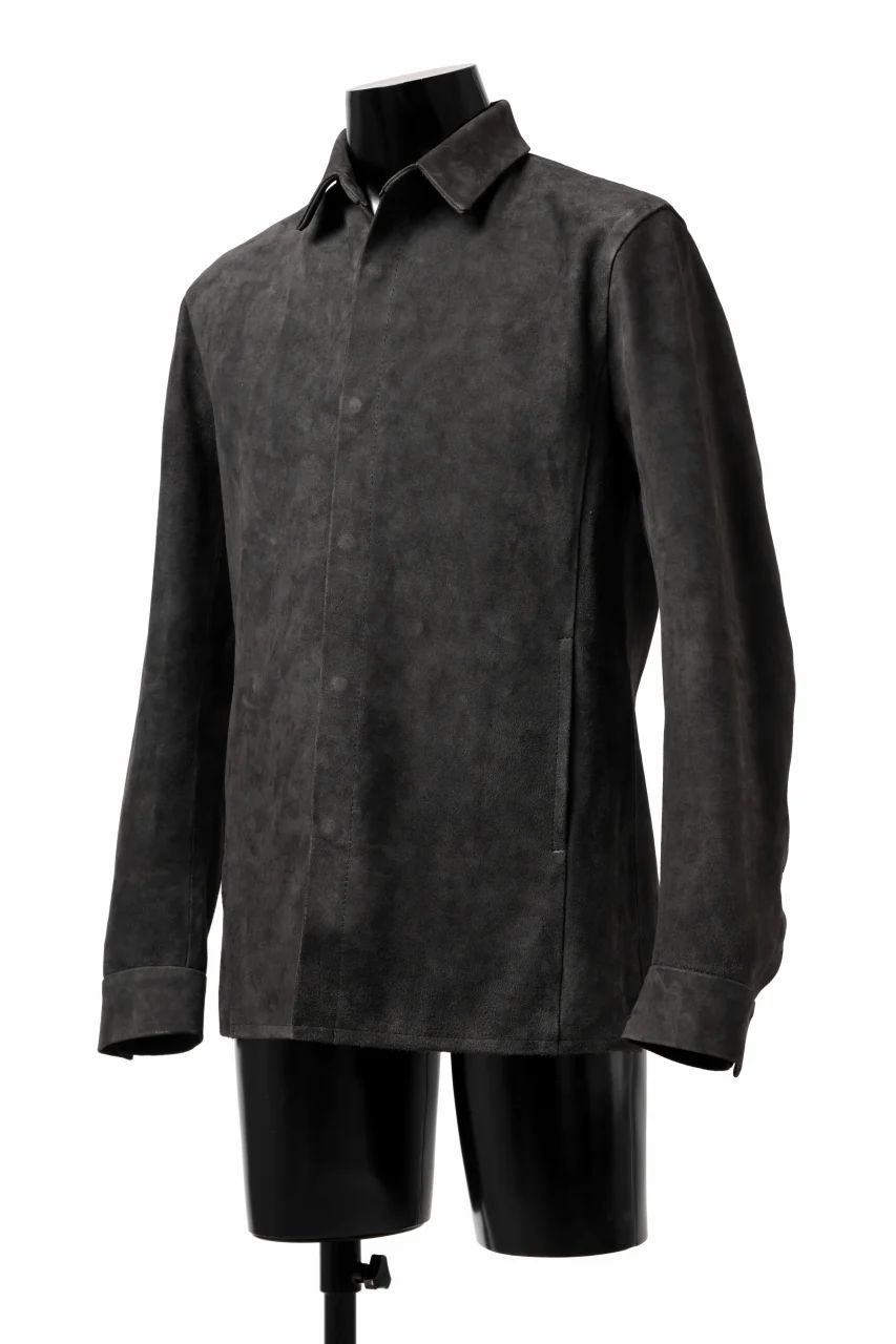 ISAMU KATAYAMA BACKLASH REVERSE LEATHER SHIRT / DOUBLE DYED - JP WET WHITE CALF (GREY) - Image 15