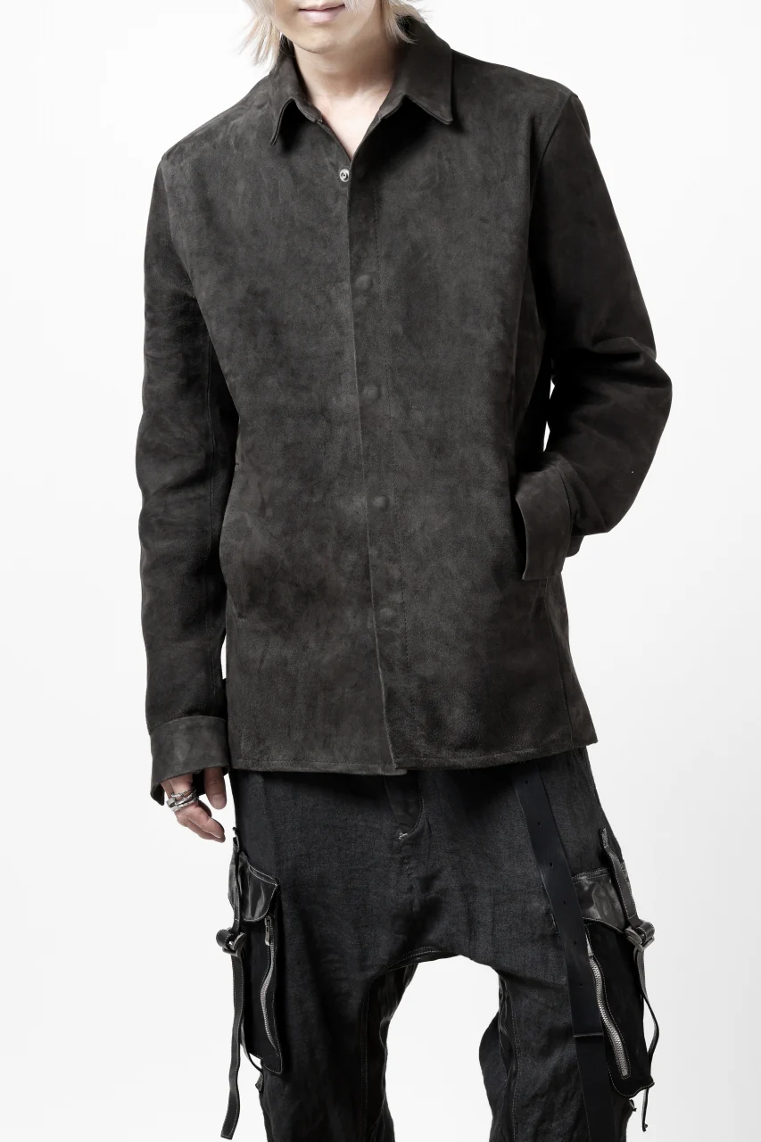 ISAMU KATAYAMA BACKLASH REVERSE LEATHER SHIRT / DOUBLE DYED - JP WET WHITE CALF (GREY) - Image 2