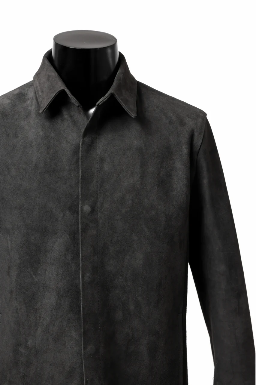 ISAMU KATAYAMA BACKLASH REVERSE LEATHER SHIRT / DOUBLE DYED - JP WET WHITE CALF (GREY) - Image 20