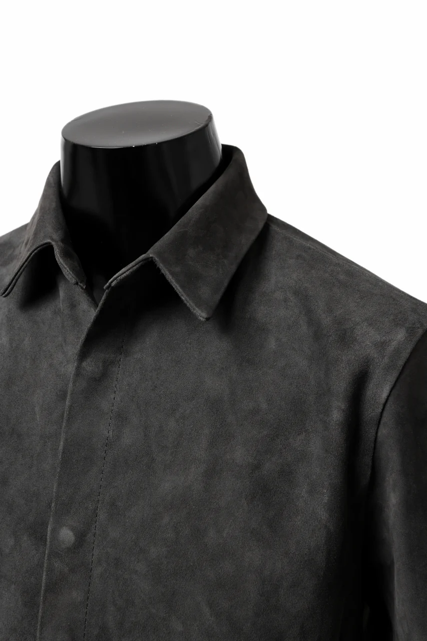 ISAMU KATAYAMA BACKLASH REVERSE LEATHER SHIRT / DOUBLE DYED - JP WET WHITE CALF (GREY) - Image 21