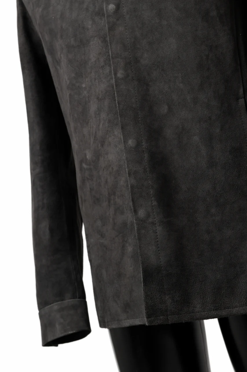 ISAMU KATAYAMA BACKLASH REVERSE LEATHER SHIRT / DOUBLE DYED - JP WET WHITE CALF (GREY) - Image 26