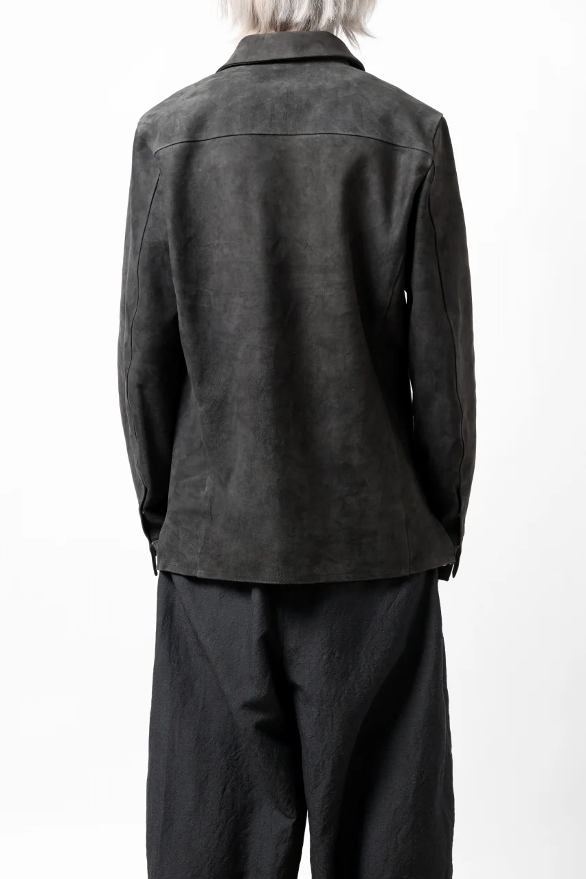 ISAMU KATAYAMA BACKLASH REVERSE LEATHER SHIRT / DOUBLE DYED - JP WET WHITE CALF (GREY) - Image 29