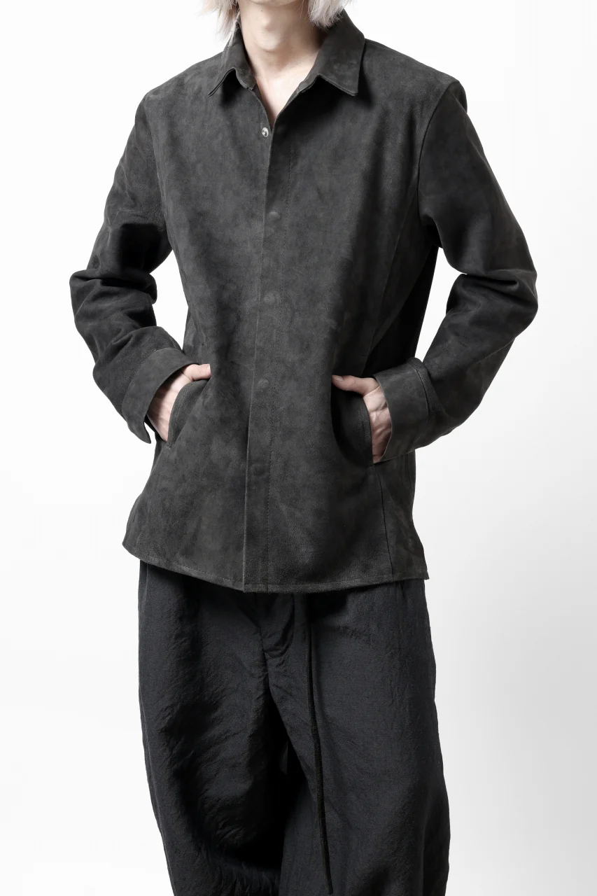 ISAMU KATAYAMA BACKLASH REVERSE LEATHER SHIRT / DOUBLE DYED - JP WET WHITE CALF (GREY) - Image 33