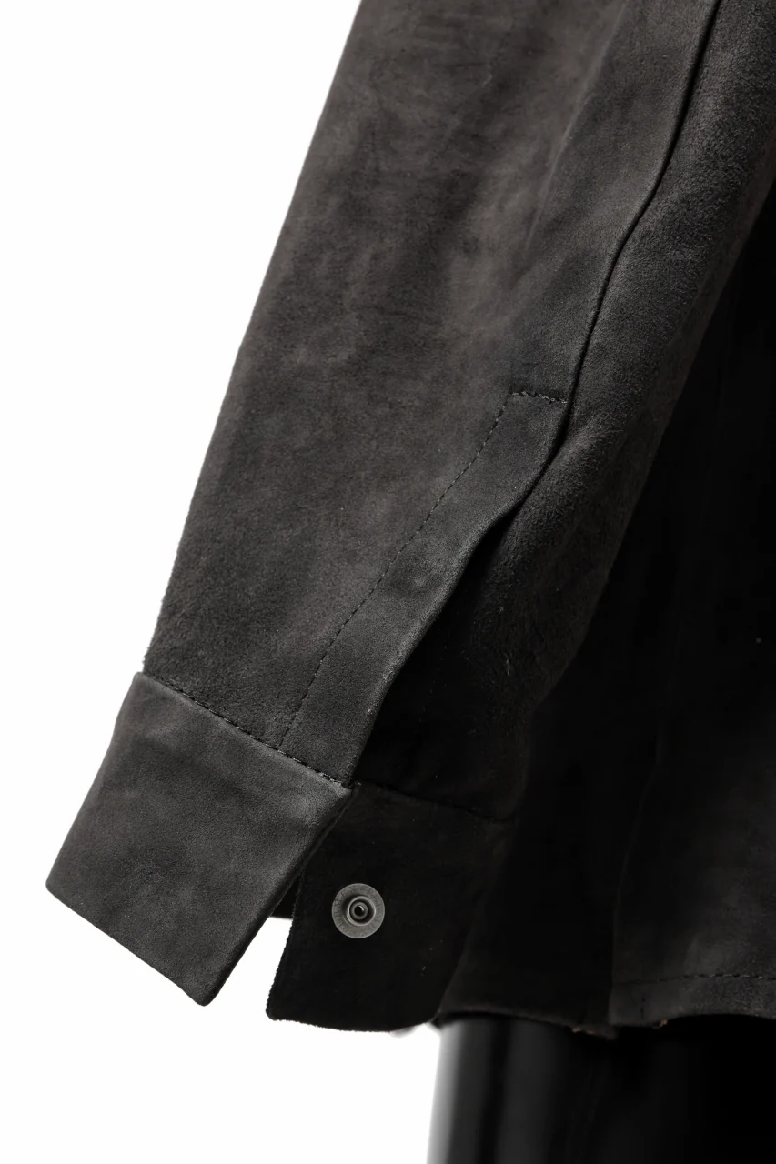 ISAMU KATAYAMA BACKLASH REVERSE LEATHER SHIRT / DOUBLE DYED - JP WET WHITE CALF (GREY) - Image 35