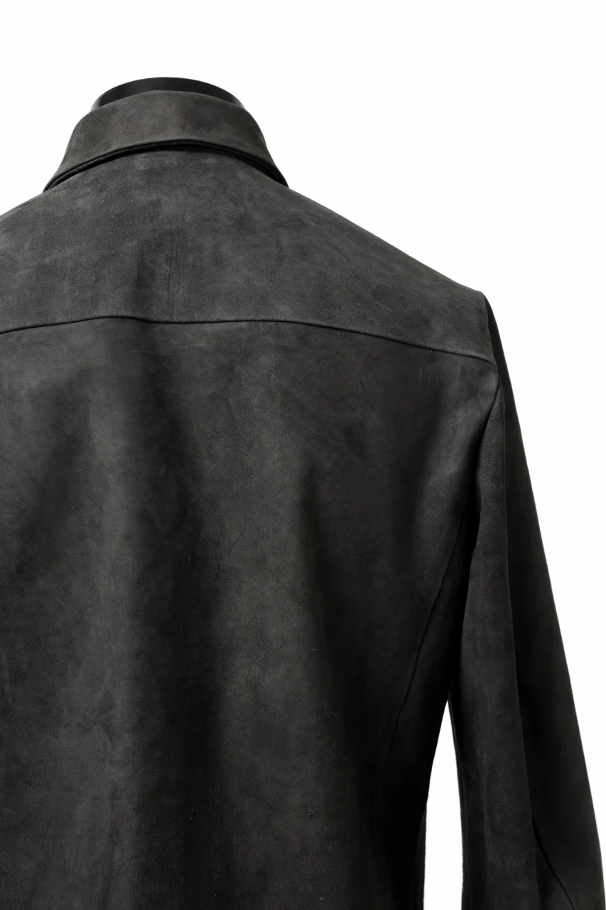 ISAMU KATAYAMA BACKLASH REVERSE LEATHER SHIRT / DOUBLE DYED - JP WET WHITE CALF (GREY) - Image 36