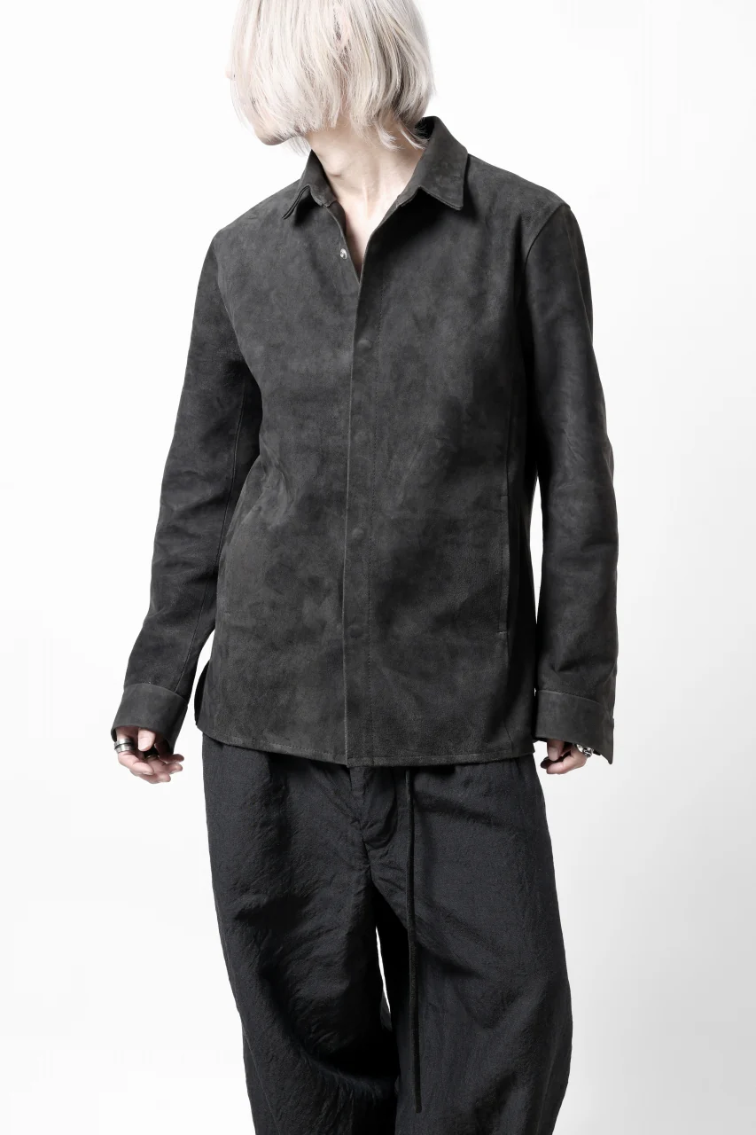 ISAMU KATAYAMA BACKLASH REVERSE LEATHER SHIRT / DOUBLE DYED - JP WET WHITE CALF (GREY) - Image 37
