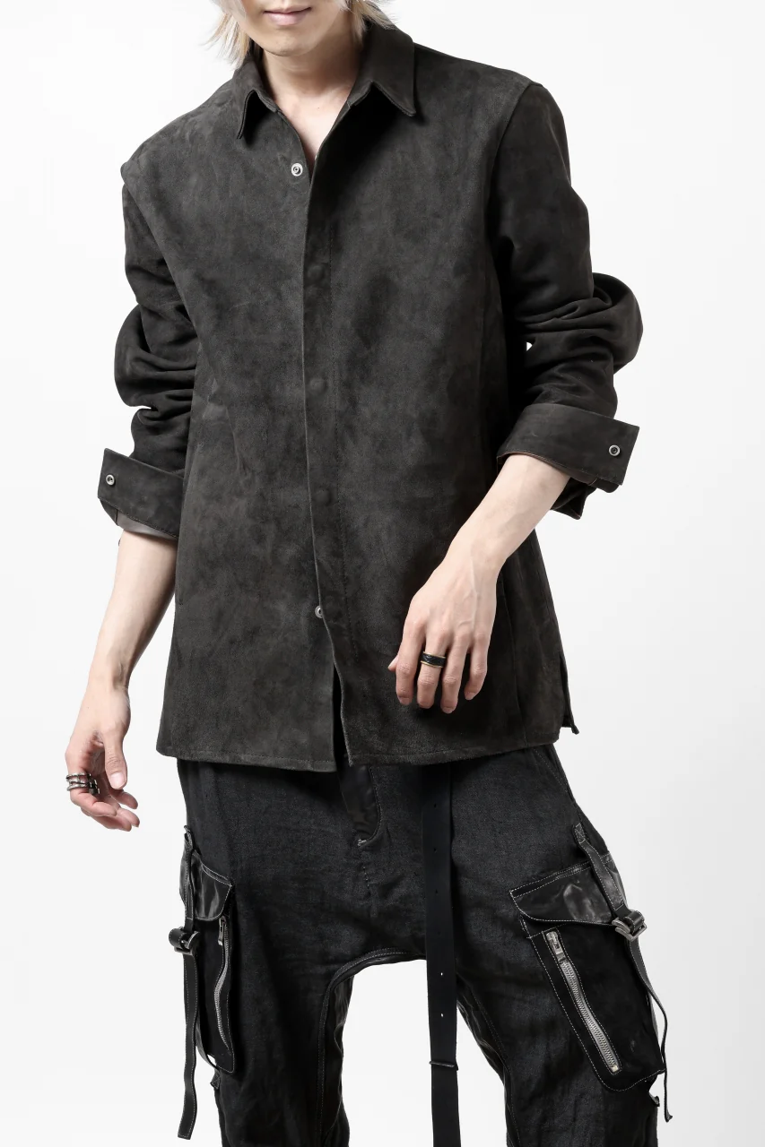 ISAMU KATAYAMA BACKLASH REVERSE LEATHER SHIRT / DOUBLE DYED - JP WET WHITE CALF (GREY) - Image 4