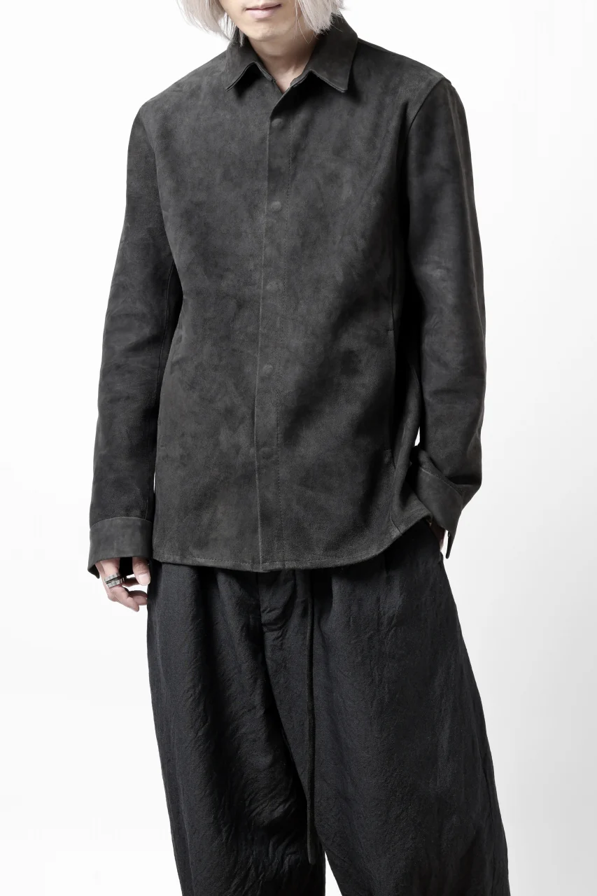 ISAMU KATAYAMA BACKLASH REVERSE LEATHER SHIRT / DOUBLE DYED - JP WET WHITE CALF (GREY) - Image 45