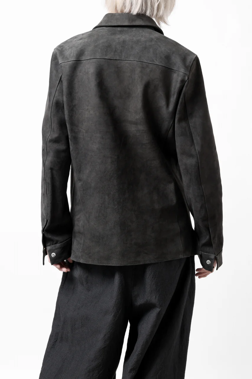ISAMU KATAYAMA BACKLASH REVERSE LEATHER SHIRT / DOUBLE DYED - JP WET WHITE CALF (GREY) - Image 46