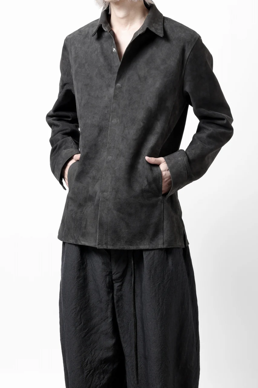 ISAMU KATAYAMA BACKLASH REVERSE LEATHER SHIRT / DOUBLE DYED - JP WET WHITE CALF (GREY) - Image 48