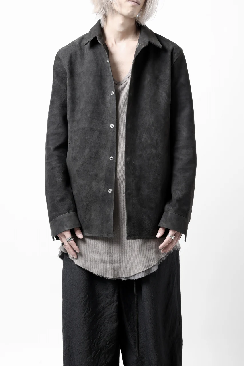 ISAMU KATAYAMA BACKLASH REVERSE LEATHER SHIRT / DOUBLE DYED - JP WET WHITE CALF (GREY) - Image 50