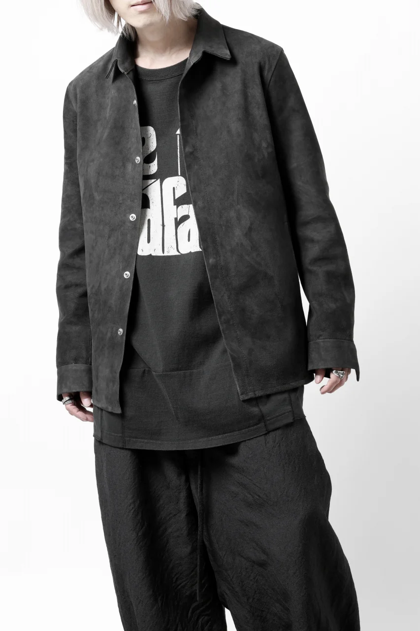 ISAMU KATAYAMA BACKLASH REVERSE LEATHER SHIRT / DOUBLE DYED - JP WET WHITE CALF (GREY) - Image 51