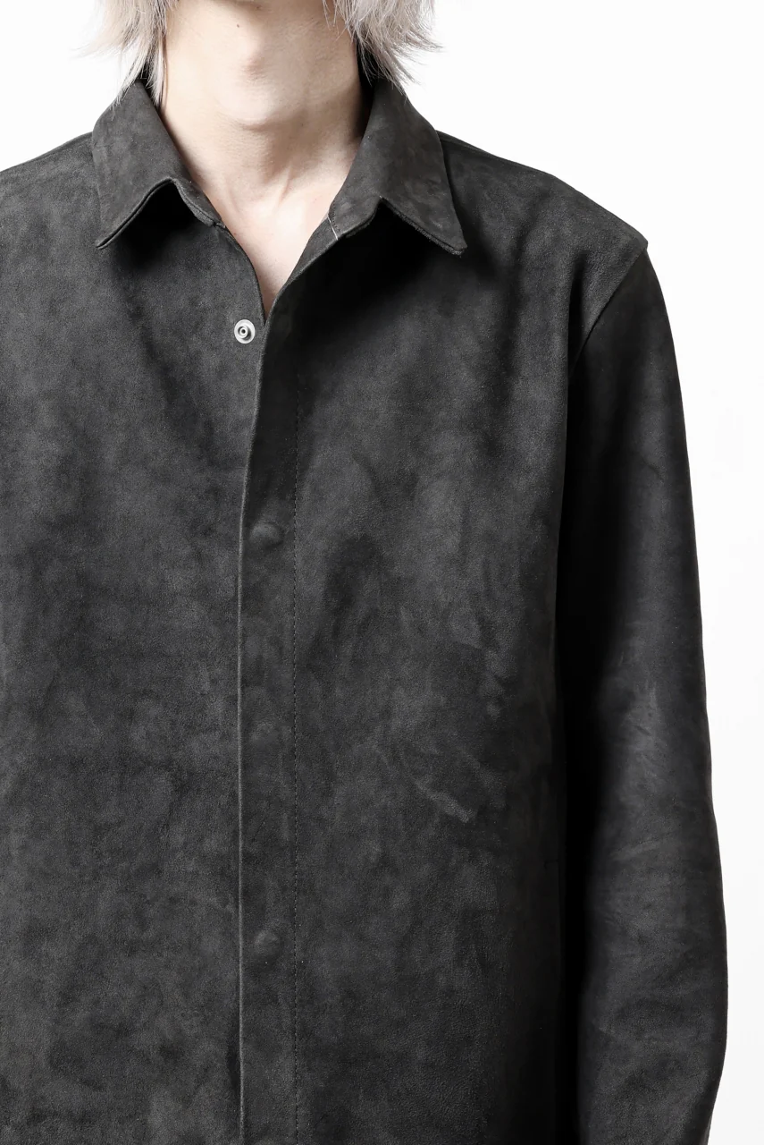 ISAMU KATAYAMA BACKLASH REVERSE LEATHER SHIRT / DOUBLE DYED - JP WET WHITE CALF (GREY) - Image 55