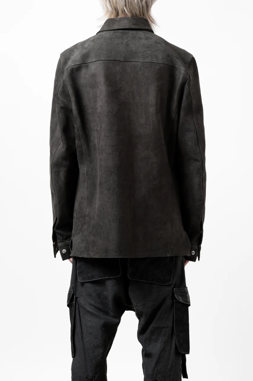 ISAMU KATAYAMA BACKLASH REVERSE LEATHER SHIRT / DOUBLE DYED - JP WET WHITE CALF (GREY) - Image 6