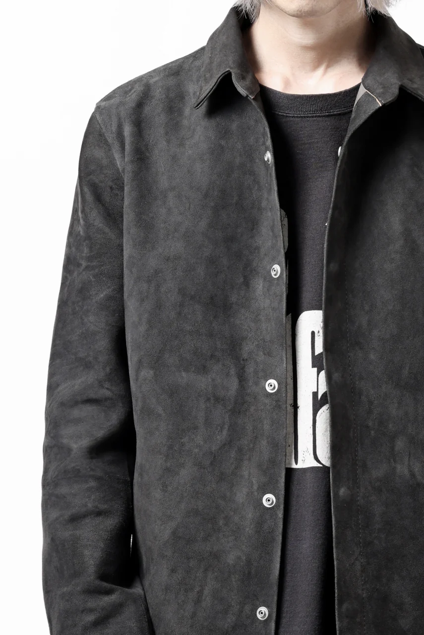 ISAMU KATAYAMA BACKLASH REVERSE LEATHER SHIRT / DOUBLE DYED - JP WET WHITE CALF (GREY) - Image 64