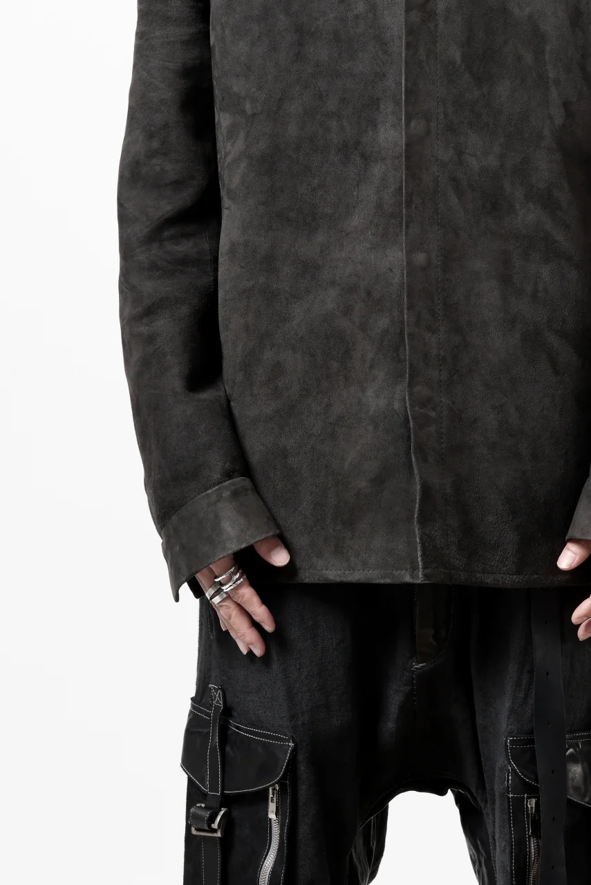 ISAMU KATAYAMA BACKLASH REVERSE LEATHER SHIRT / DOUBLE DYED - JP WET WHITE CALF (GREY) - Image 68