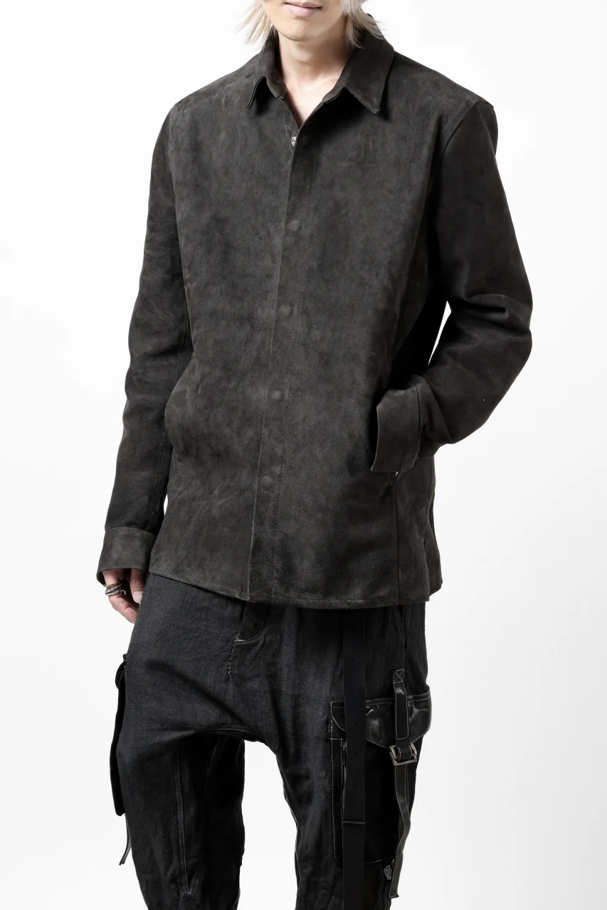 ISAMU KATAYAMA BACKLASH REVERSE LEATHER SHIRT / DOUBLE DYED - JP WET WHITE CALF (GREY) - Image 7