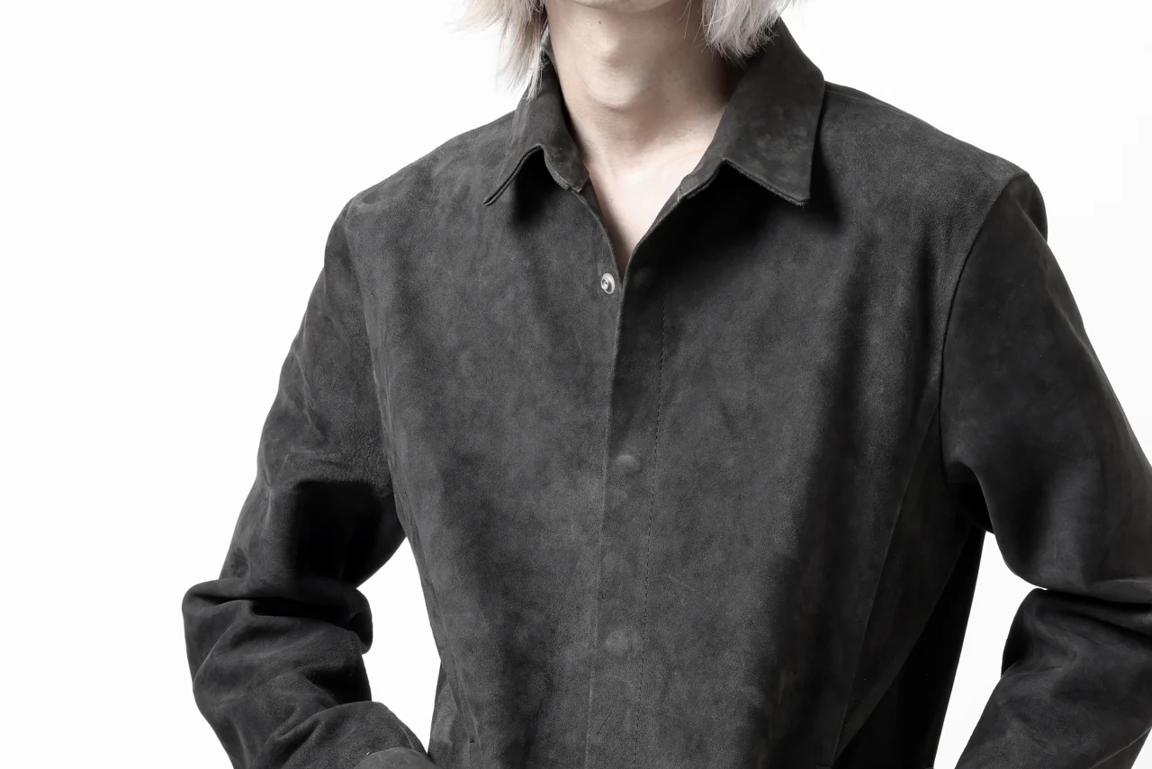 ISAMU KATAYAMA BACKLASH REVERSE LEATHER SHIRT / DOUBLE DYED - JP WET WHITE CALF (GREY) - Image 71