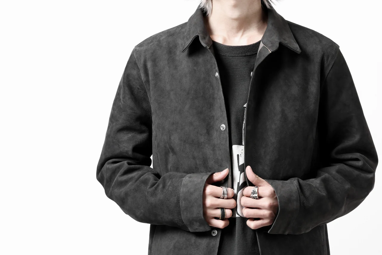 ISAMU KATAYAMA BACKLASH REVERSE LEATHER SHIRT / DOUBLE DYED - JP WET WHITE CALF (GREY) - Image 73