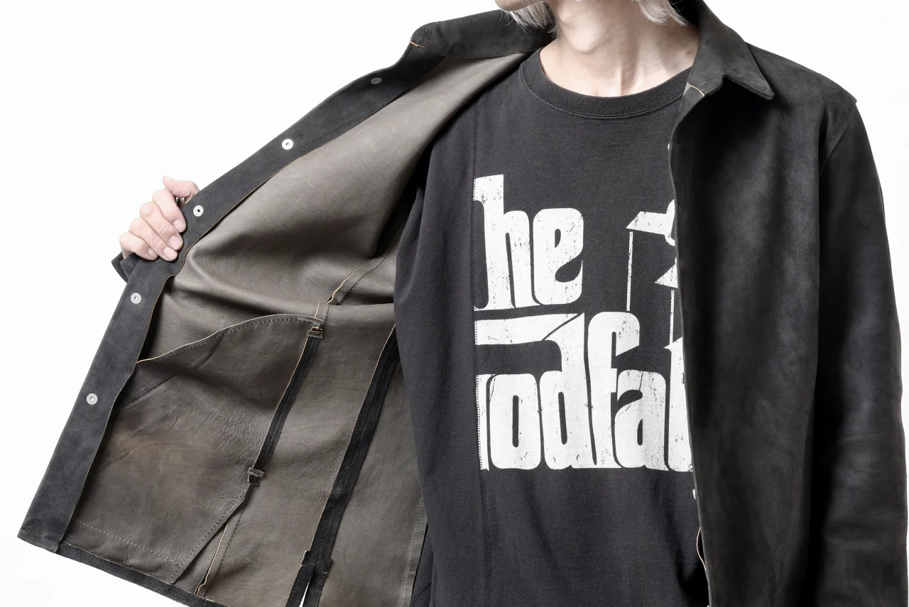 ISAMU KATAYAMA BACKLASH REVERSE LEATHER SHIRT / DOUBLE DYED - JP WET WHITE CALF (GREY) - Image 74