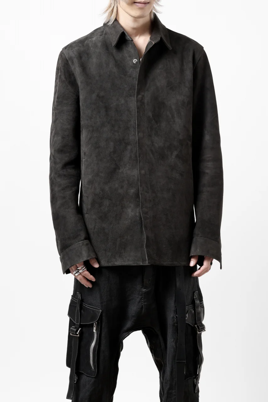 ISAMU KATAYAMA BACKLASH REVERSE LEATHER SHIRT / DOUBLE DYED - JP WET WHITE CALF (GREY) - Image 9