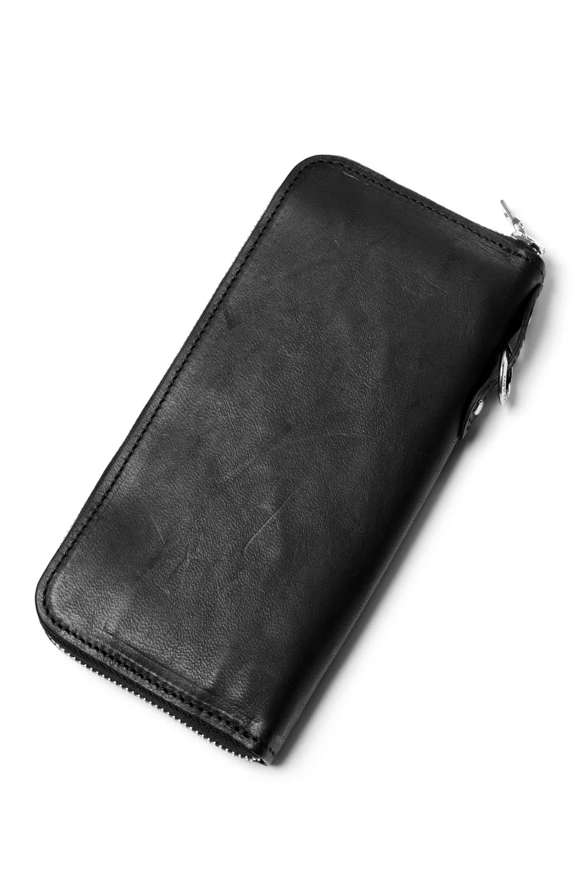 ISAMU KATAYAMA BACKLASH ROUND FASTNER WALLET / ITALY HORSE LEATHER (VACHETTA FINISHED / BLACK)
