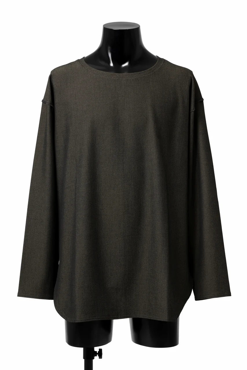 ISAMU KATAYAMA BACKLASH ROUND HEM L/S TOPS / STRETCH HEAT STORAGE FLEECE (KHAKI)