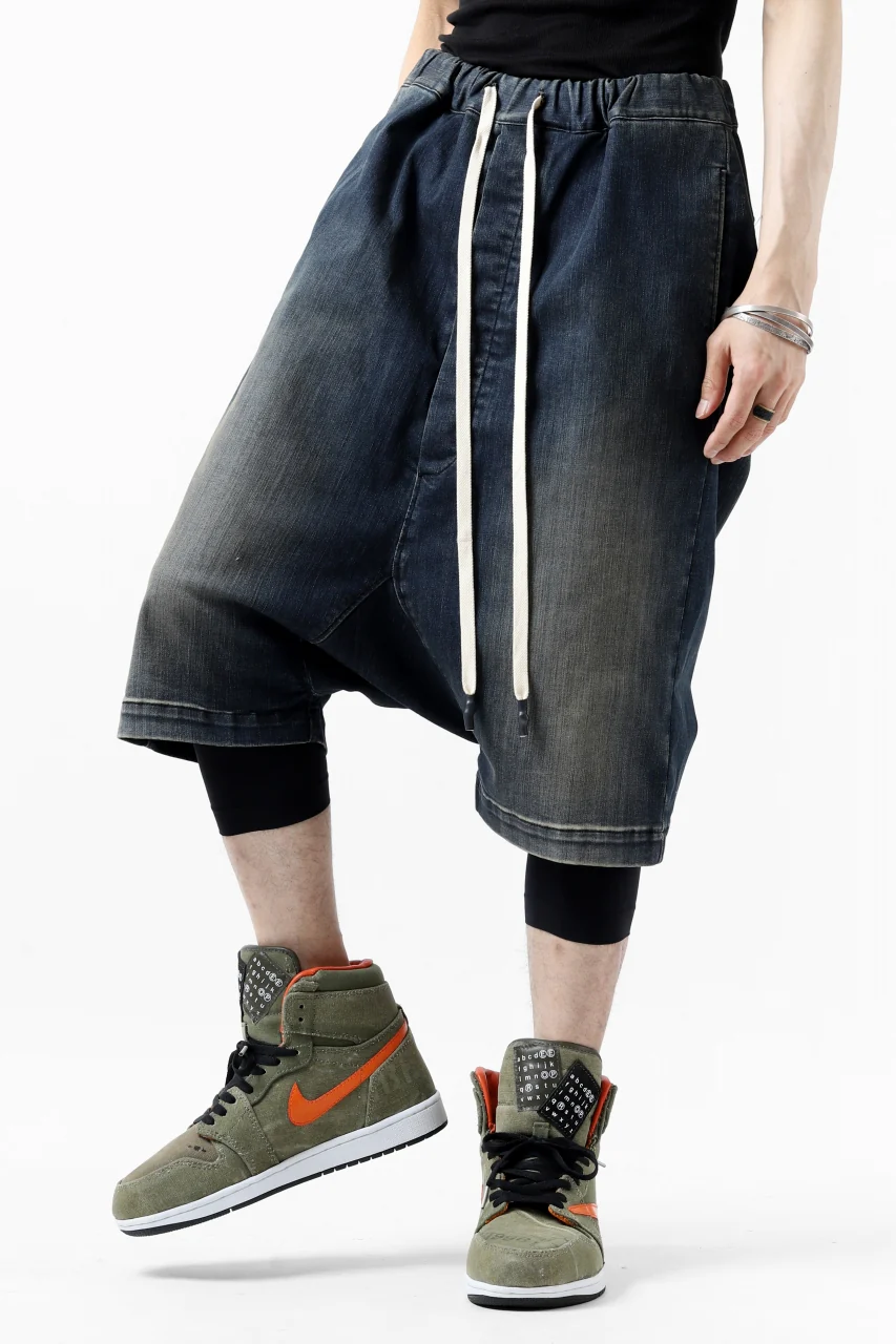 ISAMU KATAYAMA BACKLASH SARROUEL DENIM SHORTS / EXTREME STRETCH DIRTY (INDIGO) - Image 25